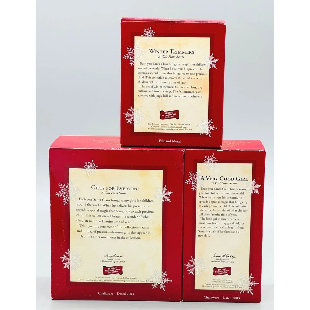 Hallmark Keepsake Ornament‎ A Visit From Santa Lot of 3 Chalkware Felt 2003